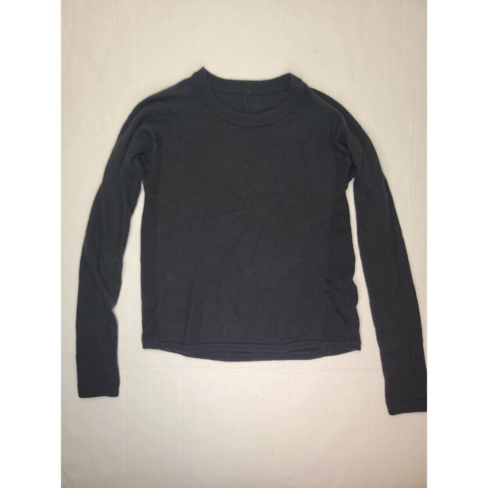 Lululemon Knit Sweater Top SZ S/M Long Sleeve Thumbholes Crewneck Black Flawed*